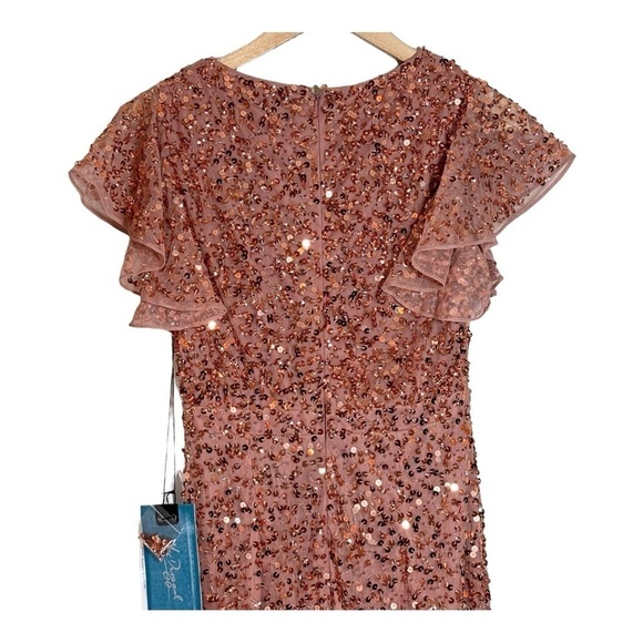 Mac Duggal Sequin Ruffle Midi Gown in Rose Gold NWT - Picture 8 of 11